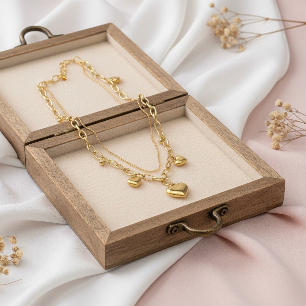 Sara double layered chain with heart charms
