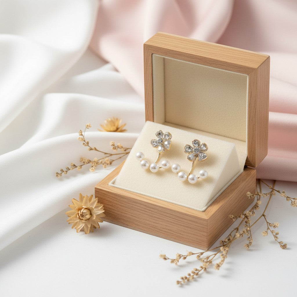 puma flower earring with pearl drops