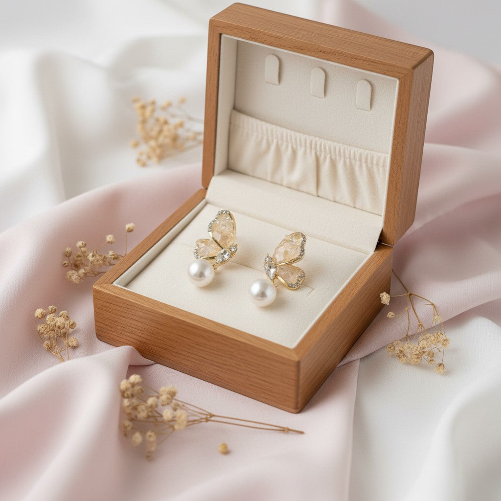 hira half butterfly earring with pearl drop