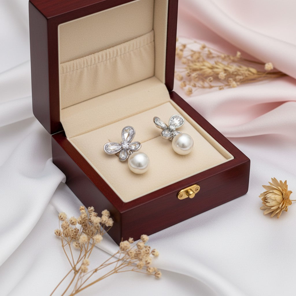 miza butterfly with pearl dropping earring