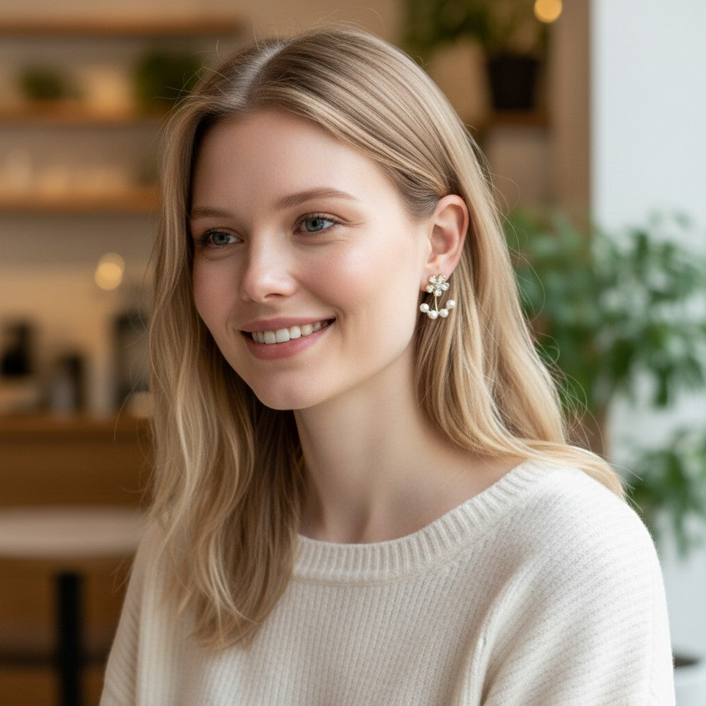 puma flower earring with pearl drops