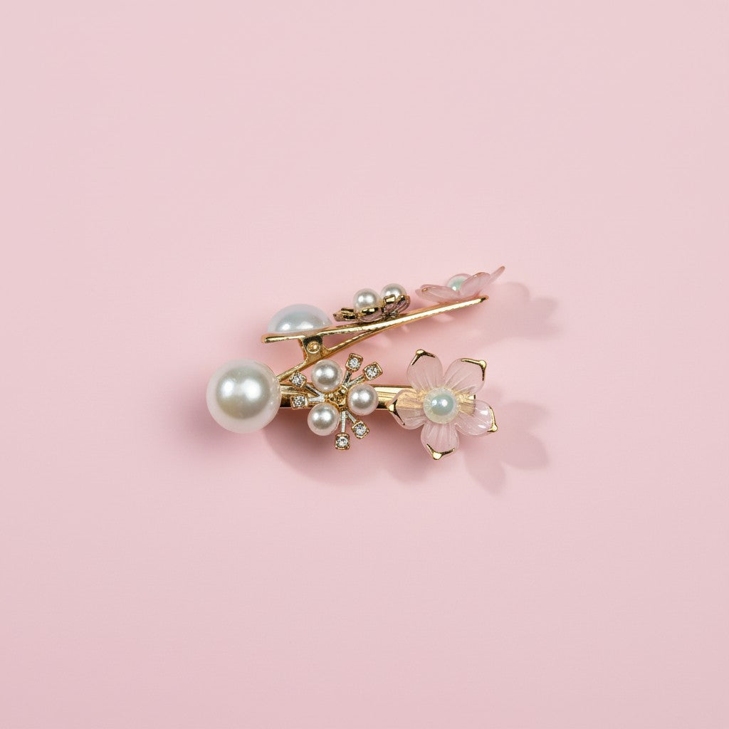 korean hair clip with flower and pearls