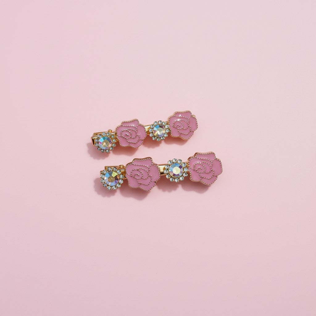 korean hair clip with pink rose