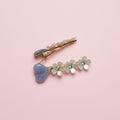 korean hair clip with blue heart and flower