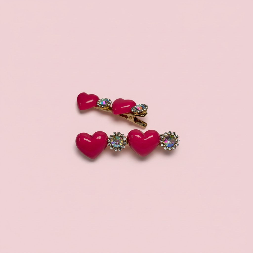 korean hair clip with dark pink heart
