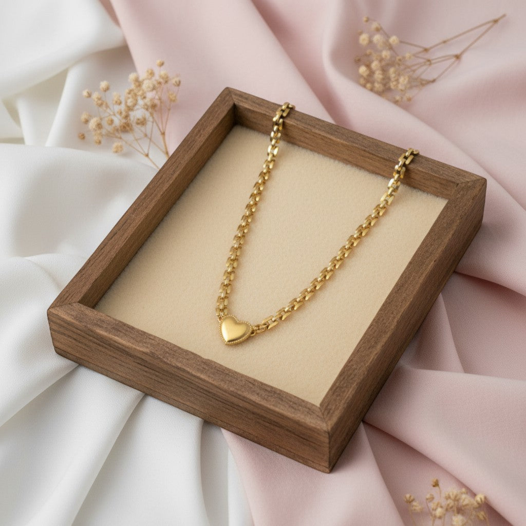 double layered antitarnish chain with heart